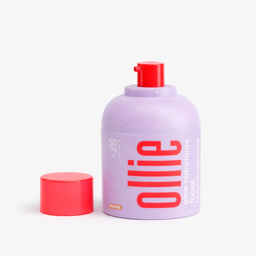 Embalagem do Glow Hidratante Facial FPS50 Ollie, tom bronze - meuollie